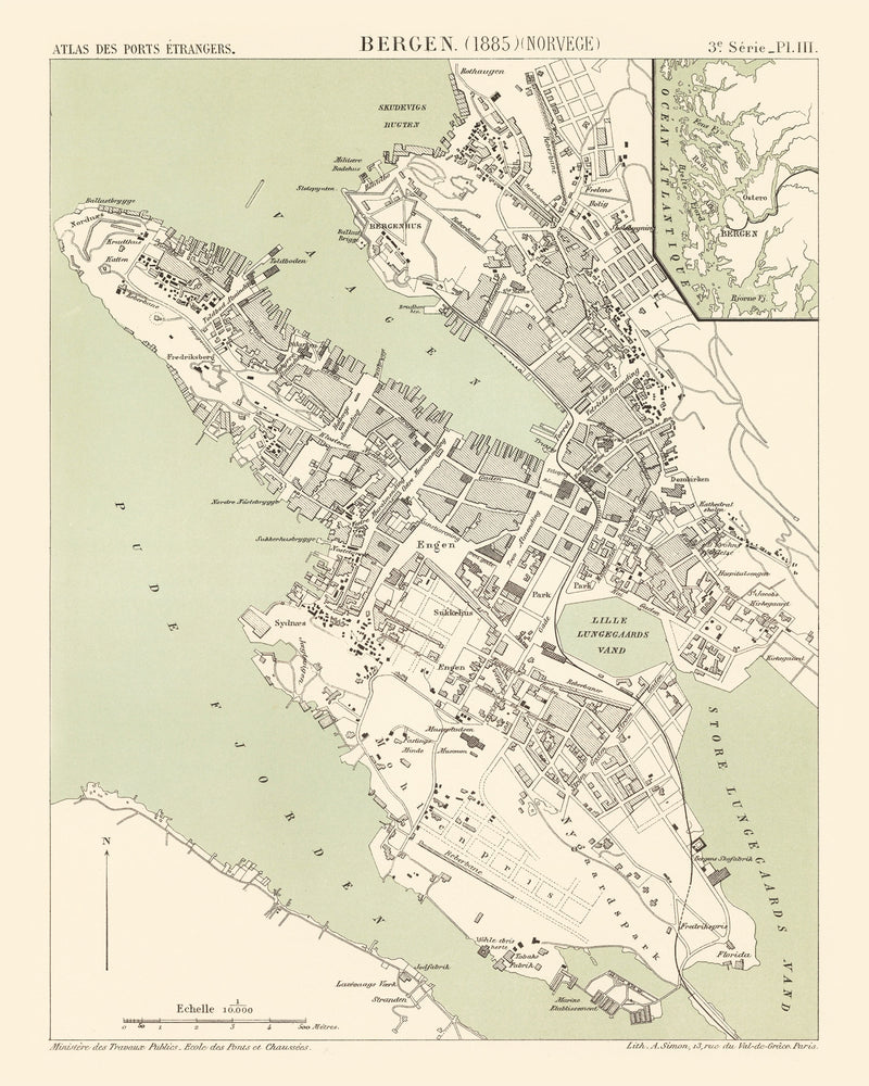 Size comparison using Vintage Map of Bergen, Norway 1885