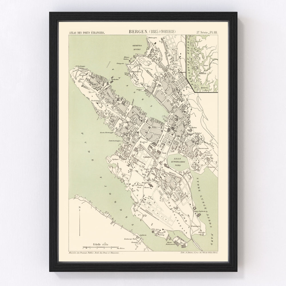 Bergen Vintage Map 1885