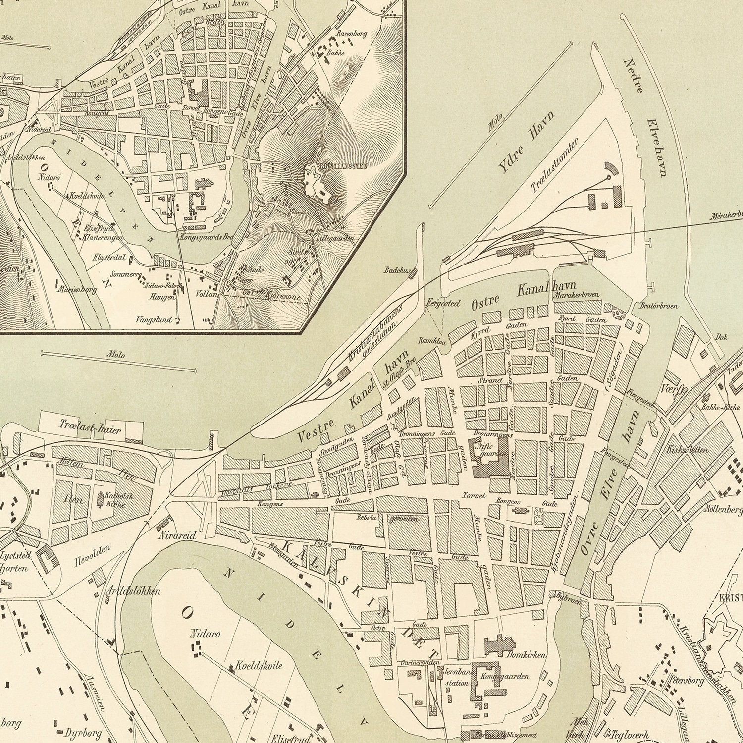 Restored historic details from the 1885 city map of Trondheim
