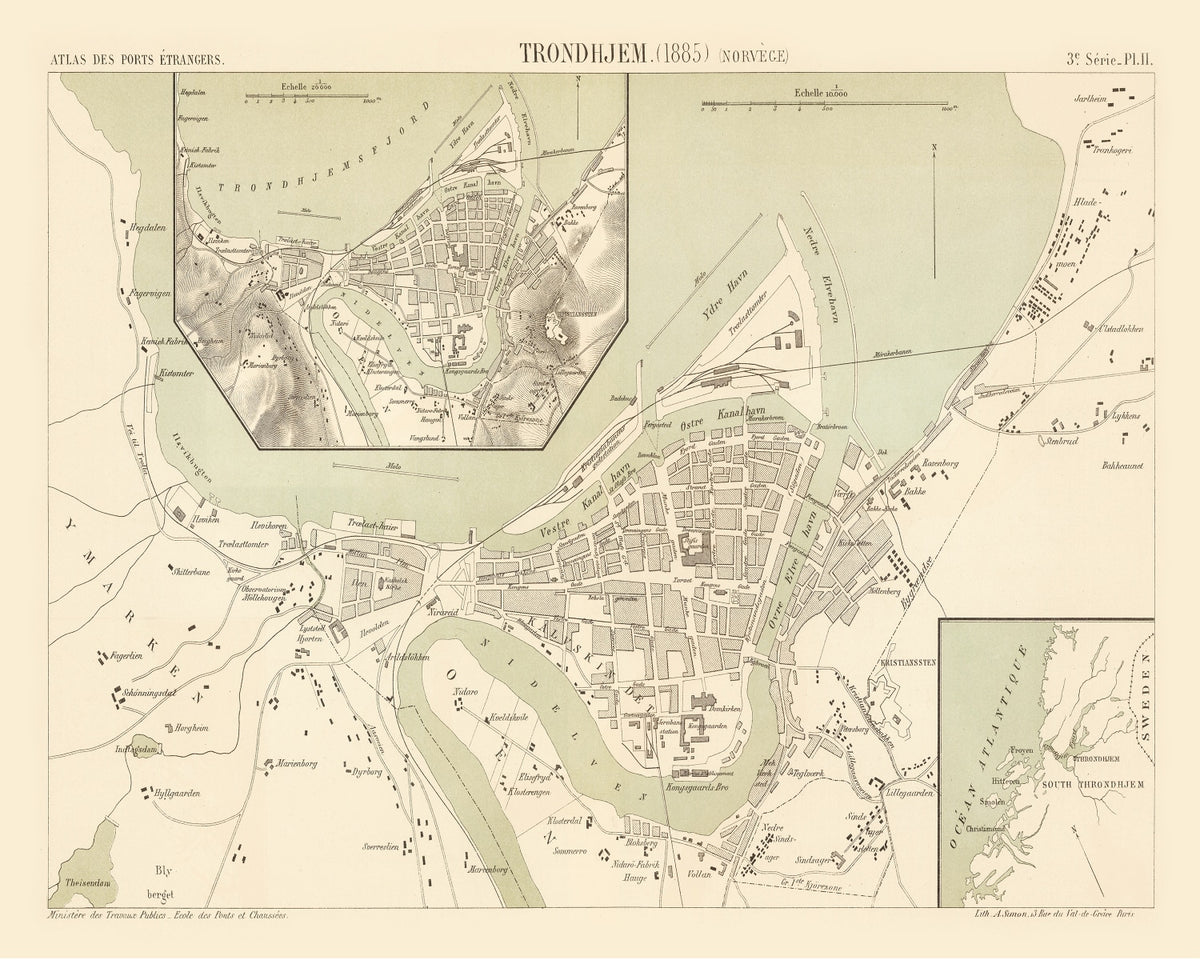 Preview of Vintage Map of Trondheim, Norway 1885