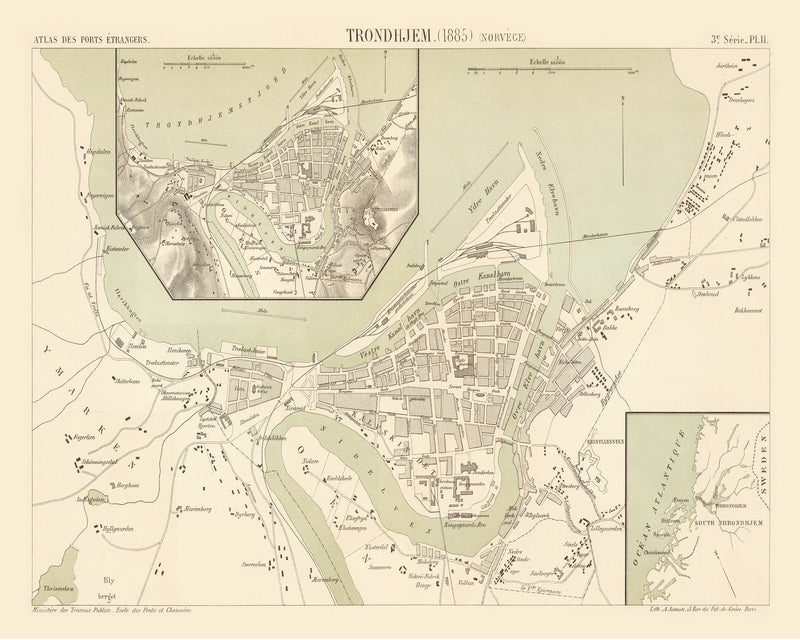 Size comparison using Vintage Map of Trondheim, Norway 1885