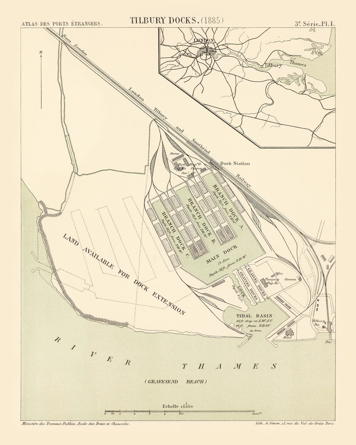 Preview of Vintage Map of Tilbury, England 1885