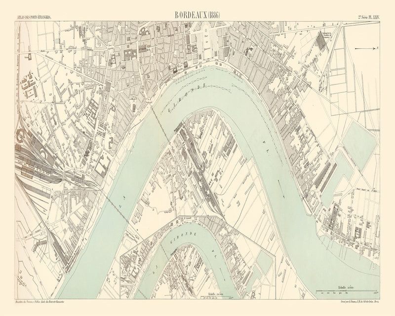 Size comparison using Vintage Map of Bordeaux, France 1886