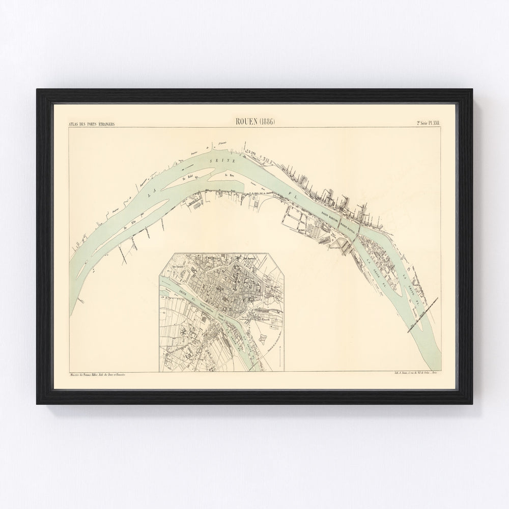 Rouen Vintage Map 1886