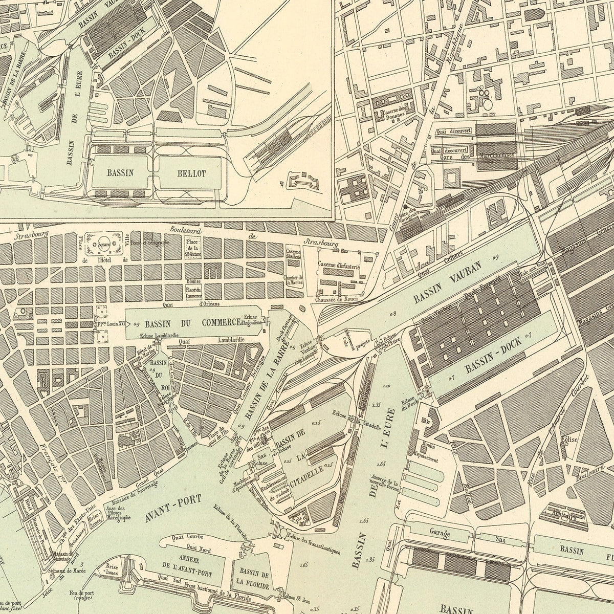 Restored historic details from the 1886 city map of Le Havre