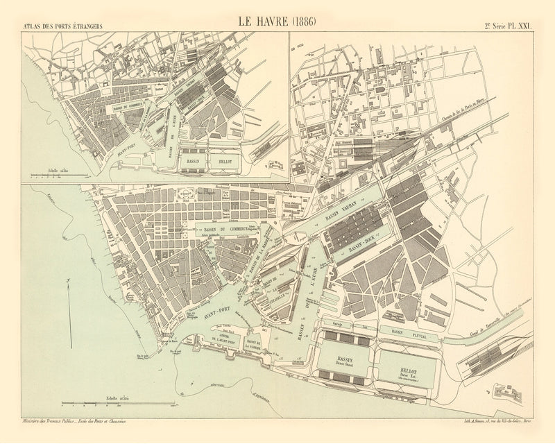 Size comparison using Vintage Map of Le Havre, France 1886
