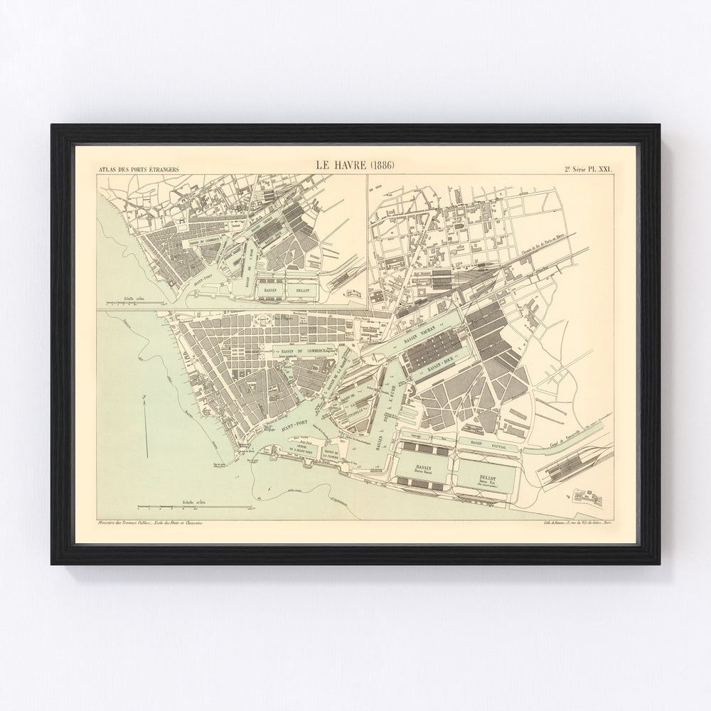 Le Havre Vintage Map 1886