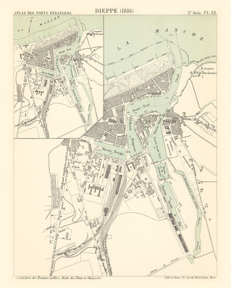 Size comparison using Vintage Map of Dieppe, France 1886