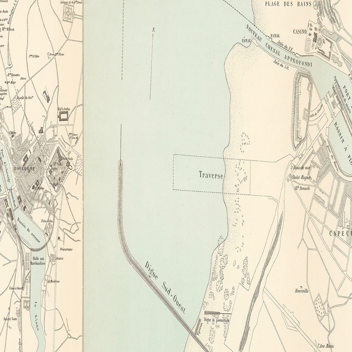 Restored historic details from the 1884 city map of Boulogne-sur-Mer