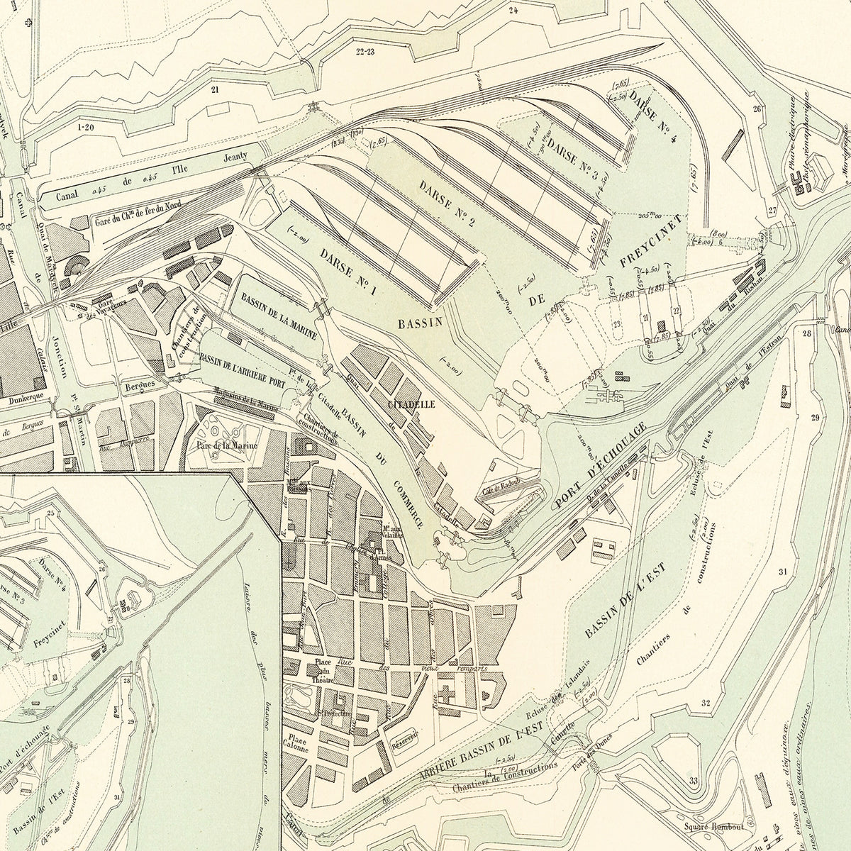 Restored historic details from the 1886 city map of Dunkerque