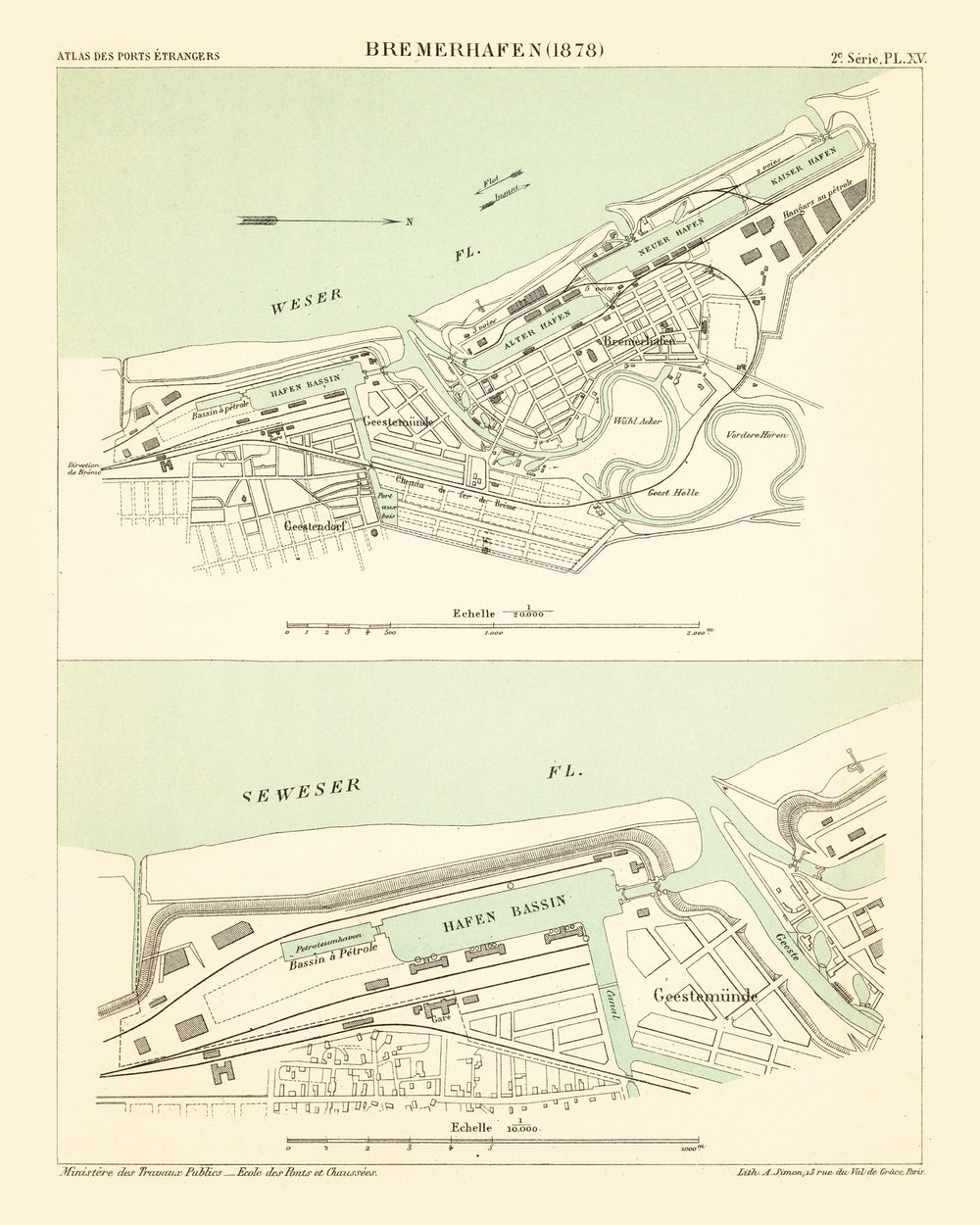 Vintage Map of Bremerhaven, Germany 1886 print style example