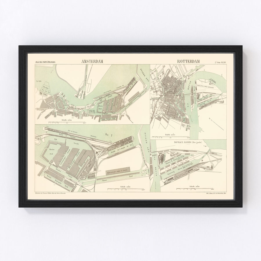Vintage Map of Amsterdam, Netherlands 1886
