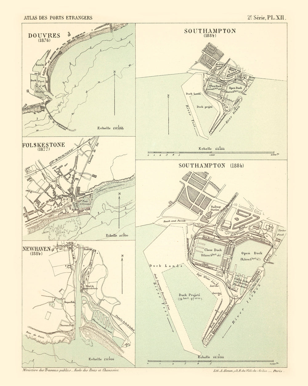 Vintage Map of Dover, England 1884 print style example