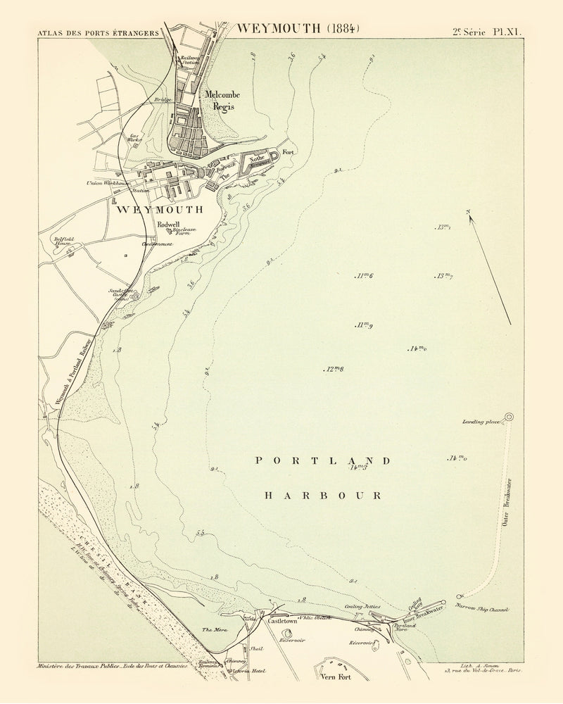 Size comparison using Vintage Map of Weymouth, England 1884