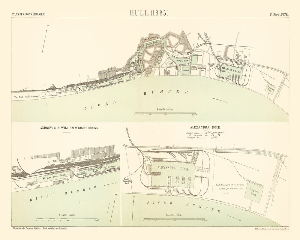 Vintage Map of Hull, England 1885 print style example