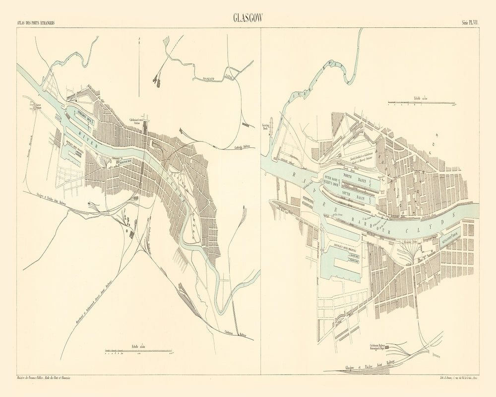 Vintage Map of Glasgow, England 1886 print style example