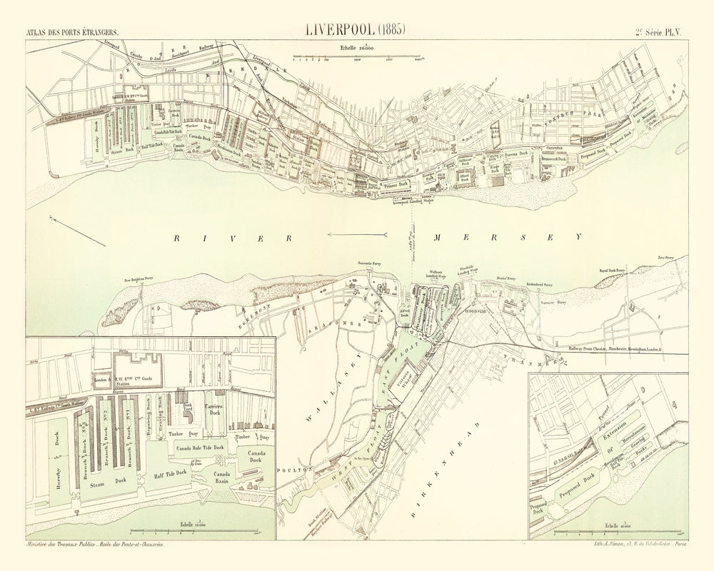 Vintage Map of Liverpool, England 1885 print style example