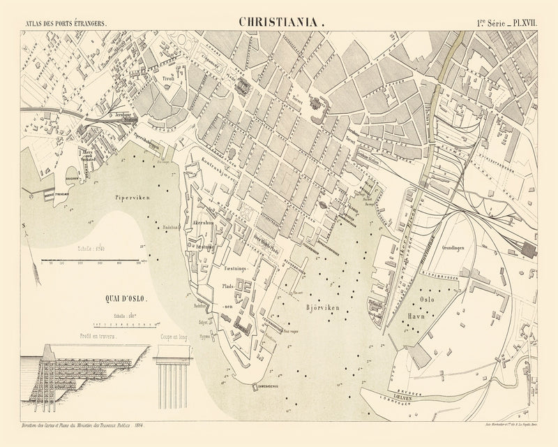 Size comparison using Vintage Map of Copenhagen, Denmark 1884
