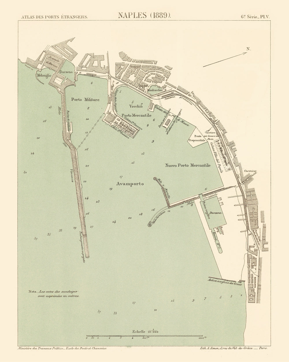 Vintage Map of Naples, Italy 1889 print style example