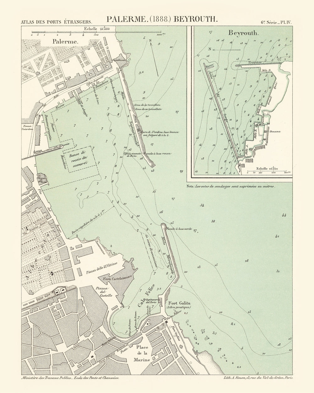 Vintage Map of Palermo, Italy 1888 print style example