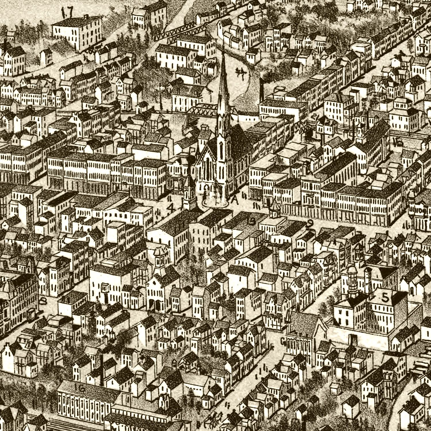 Restored historic details from the 1885 city map of Chambersburg, Pennsylvania