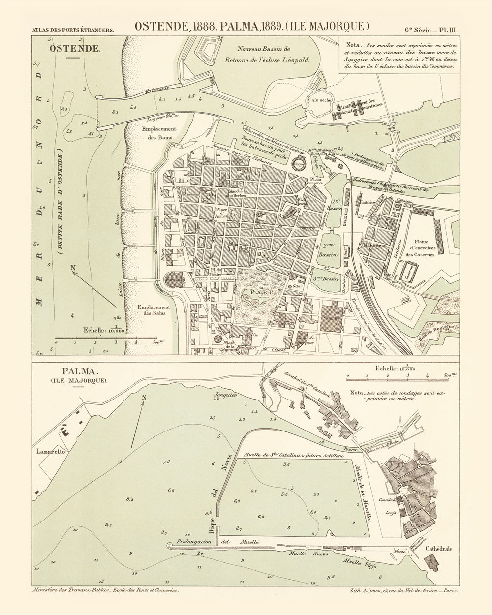Vintage Map of Ostend, Belgium 1889 print style example