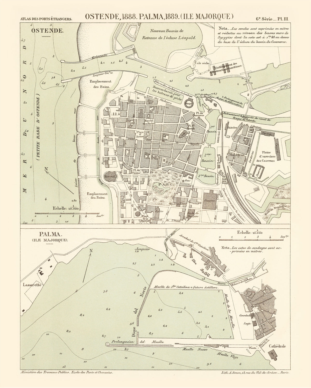 Preview of Vintage Map of Ostend, Belgium 1889