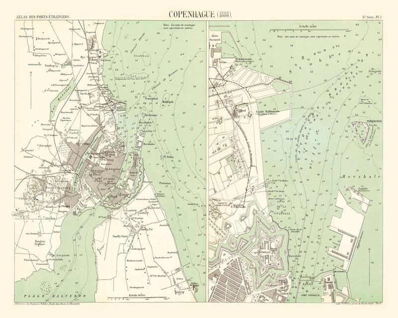 Size comparison using Vintage Map of Copenhagen, Denmark 1888