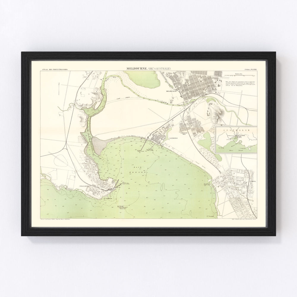 Melbourne Vintage Map 1887