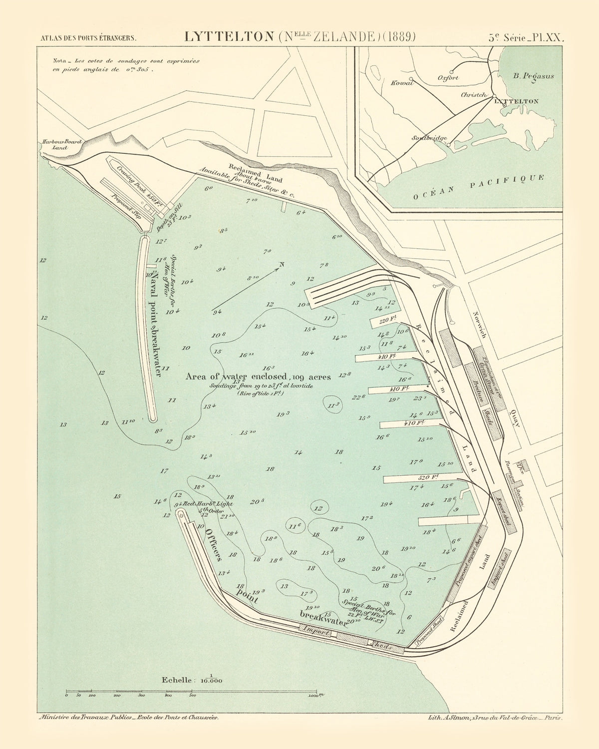 Preview of Vintage Map of Lyttelton, New Zealand 1889