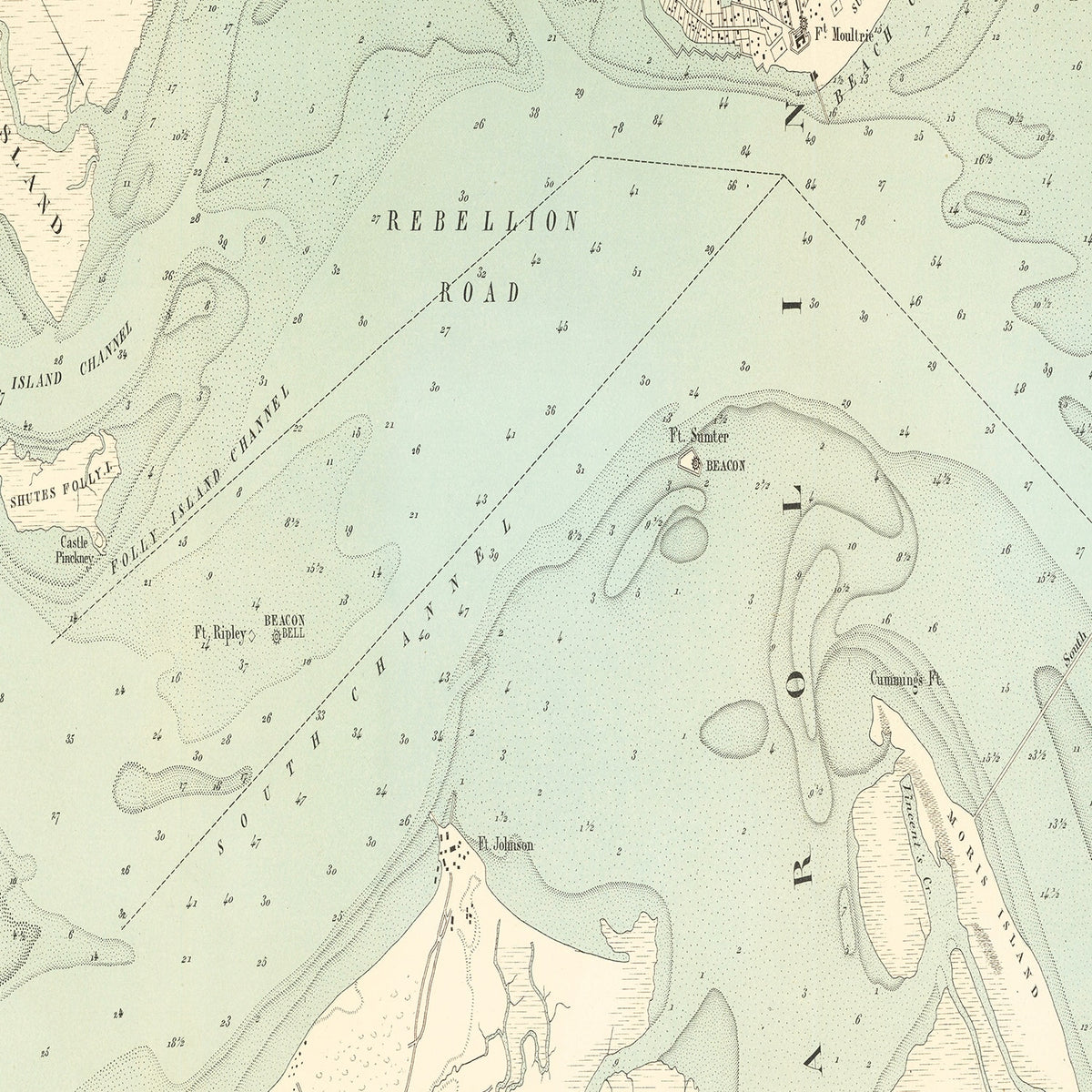 Restored historic details from the 1887 city map of Charleston, South Carolina