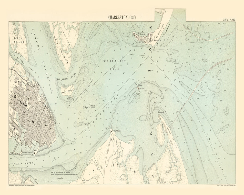 Vintage Map of Charleston, South Carolina 1887 print style example