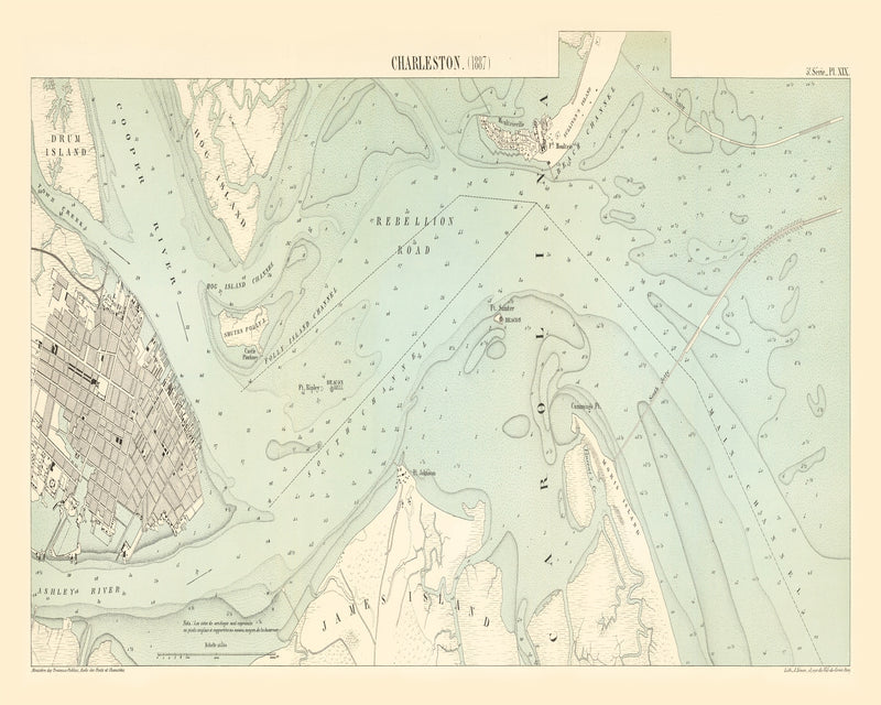 Size comparison using Vintage Map of Charleston, South Carolina 1887