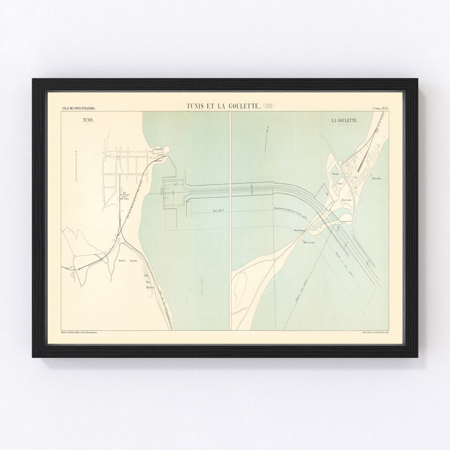 Vintage Map of Tunis, Tunisia 1888
