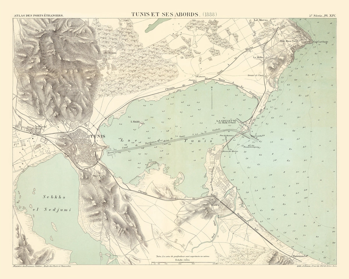 Preview of Vintage Map of Tunis, Tunisia 1888