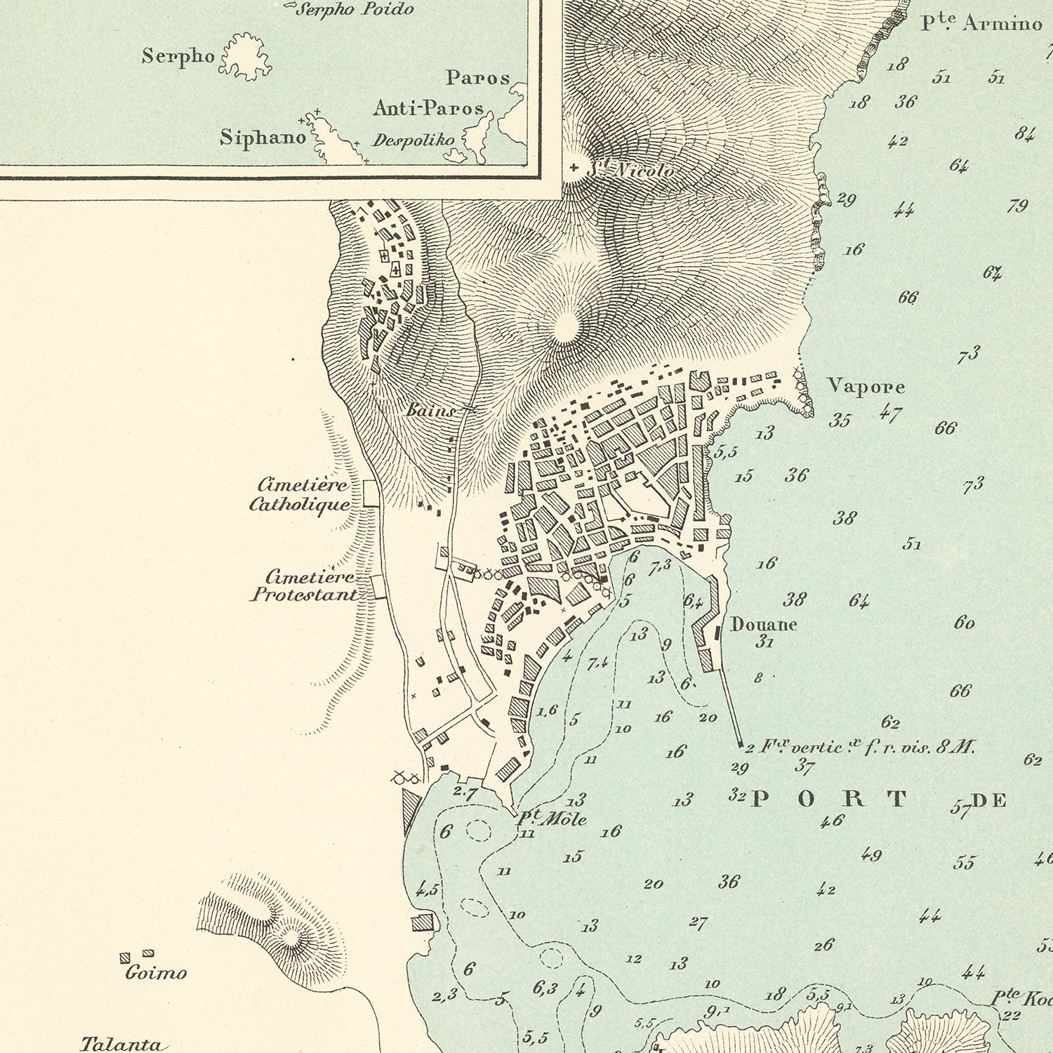 Restored historic details from the 1888 city map of Syros Island