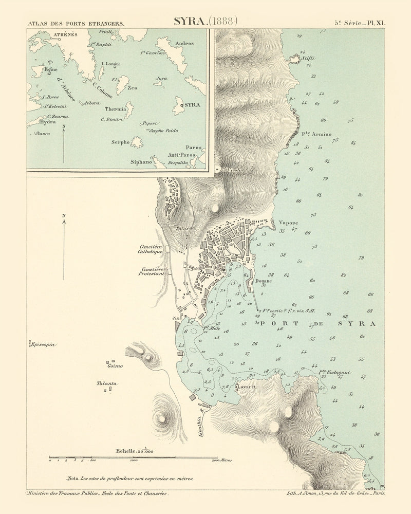 Size comparison using Vintage Map of Syros Island, Greece 1888