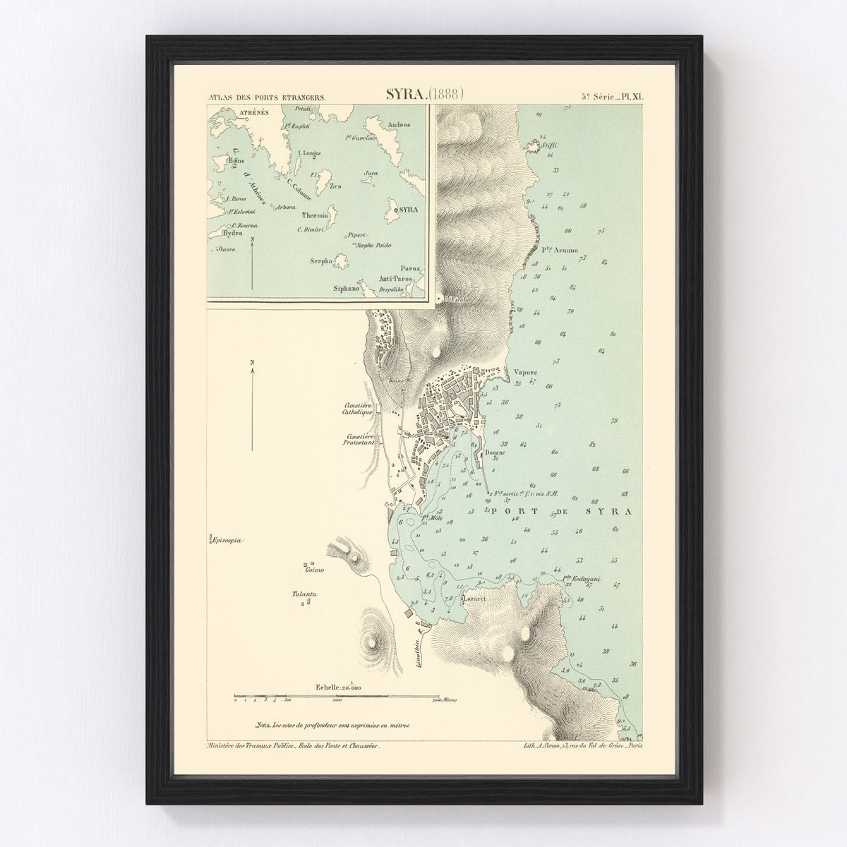 Syros Island Vintage Map 1888