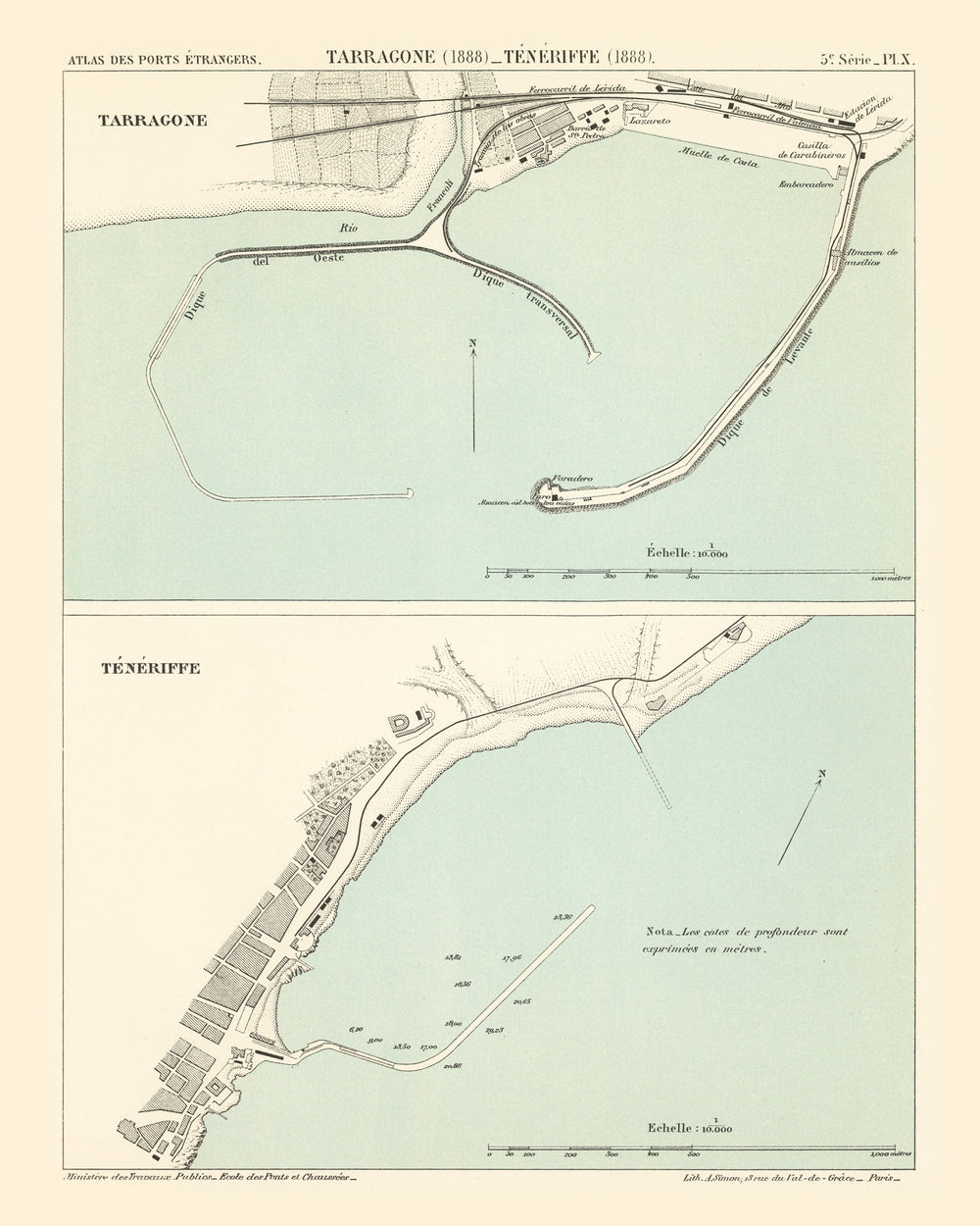Vintage Map of Tarragona, Spain 1888 print style example