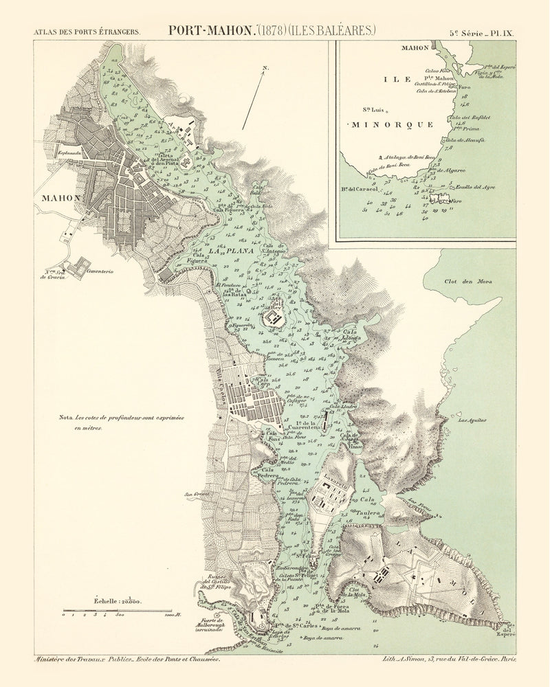 Size comparison using Vintage Map of Mahón, Spain 1878