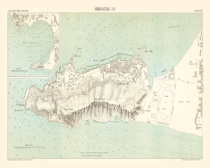 Size comparison using Vintage Map of Gibraltar, Spain 1888