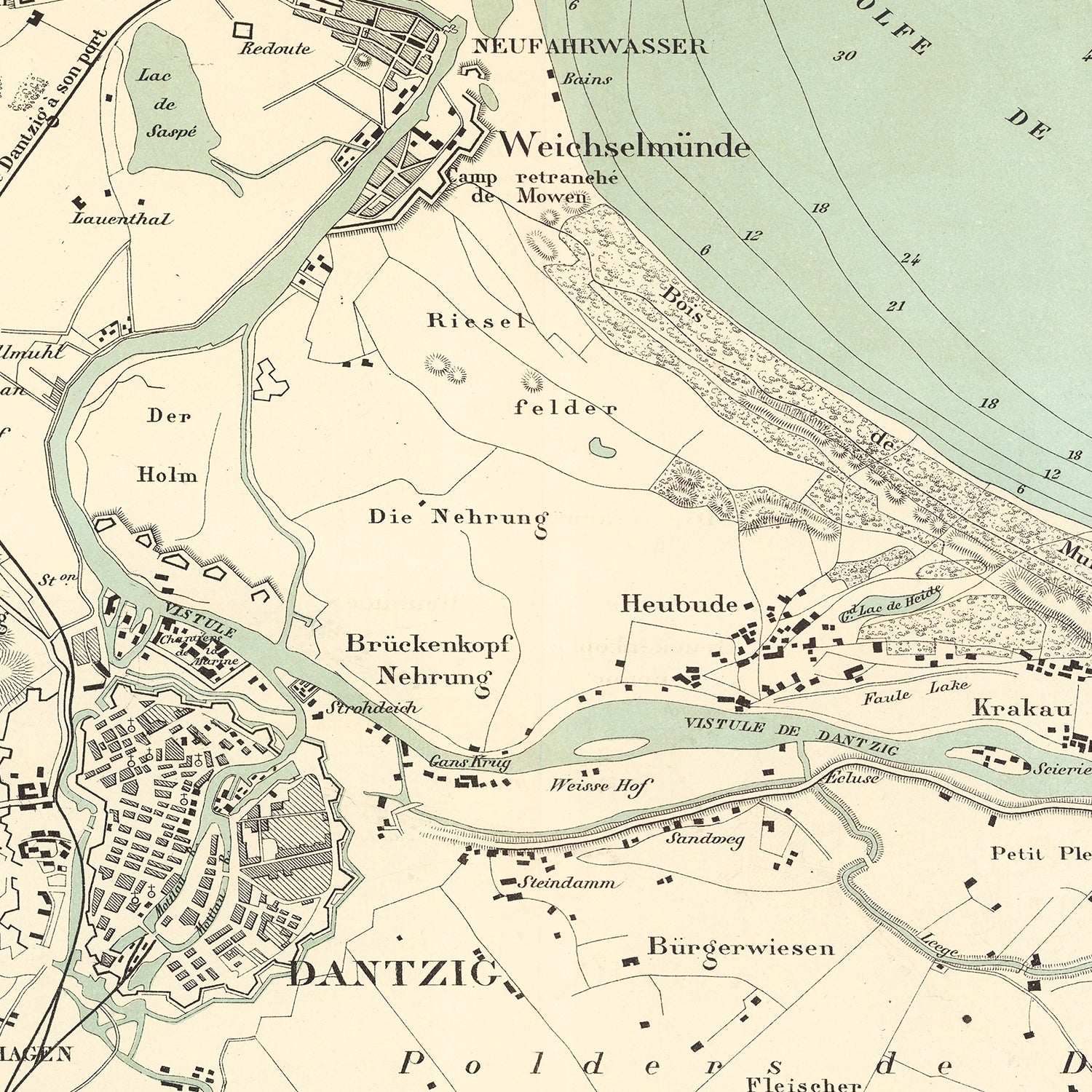 Restored historic details from the 1889 city map of Danzig