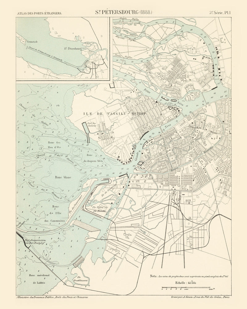 Size comparison using Vintage Map of Saint Petersburg, Russia 1888