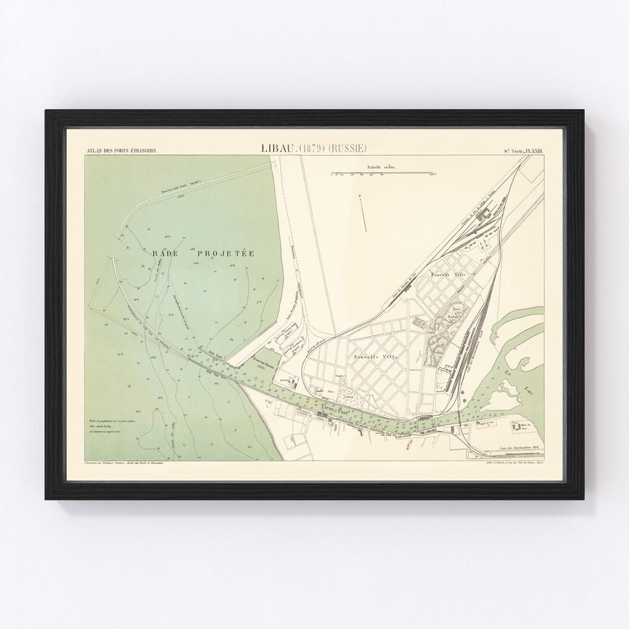 Vintage Map of Liepaja, Latvia 1879