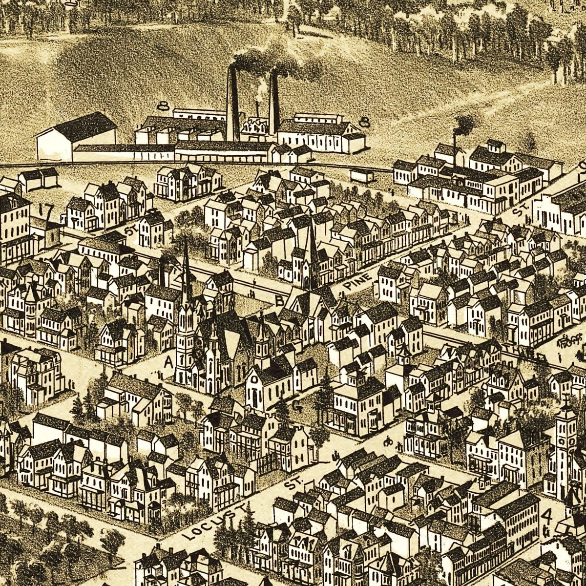 Restored historic details from the 1895 city map of Clearfield, Pennsylvania
