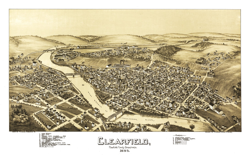 Vintage Map of Clearfield, Pennsylvania 1895 print style example
