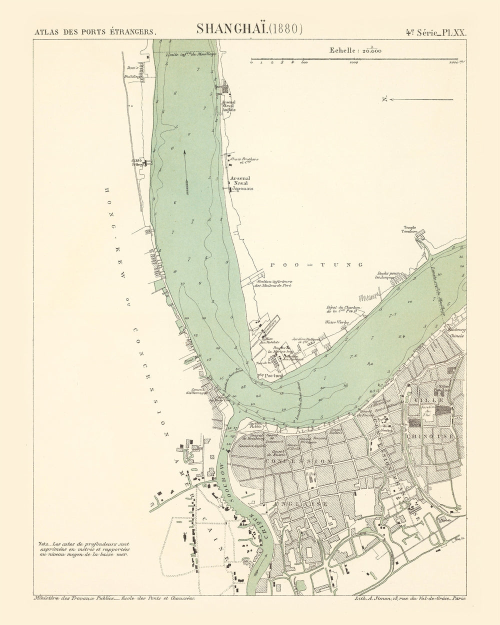 Vintage Map of Shanghai, China 1880 print style example