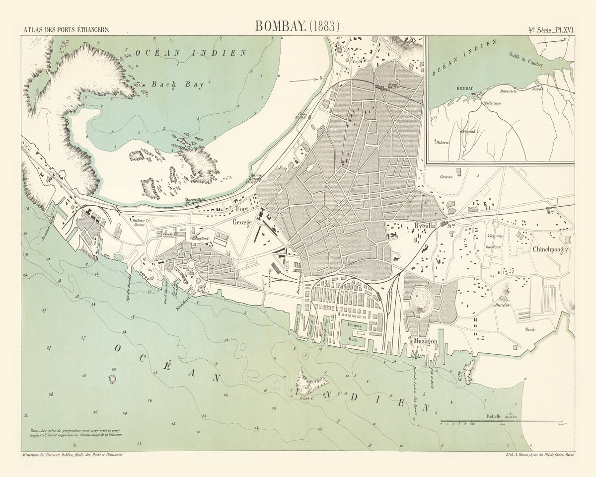 Preview of Vintage Map of Mumbai, India 1883