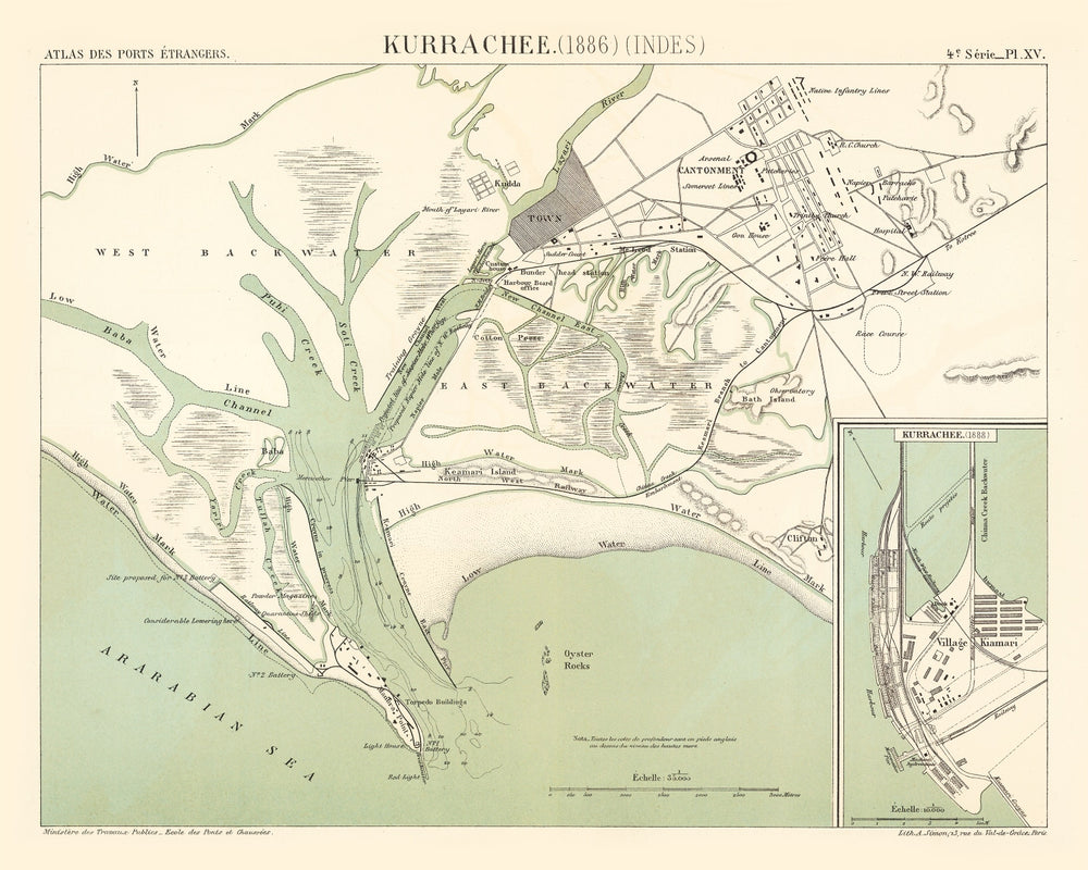 Vintage Map of Karachi, Pakistan 1888 print style example