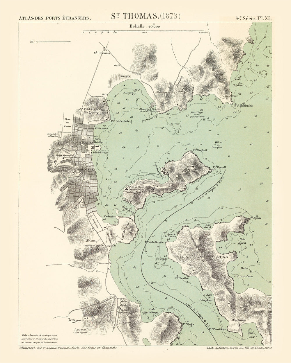 Vintage Map of St. Thomas, 1873 print style example